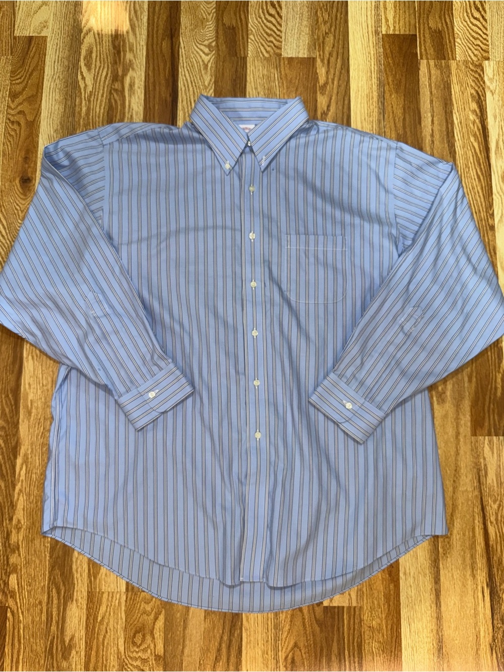 Brooks Brothers Men’s Dress Shirt 17.5 35 Blue Striped Button Down Long Sleeve
